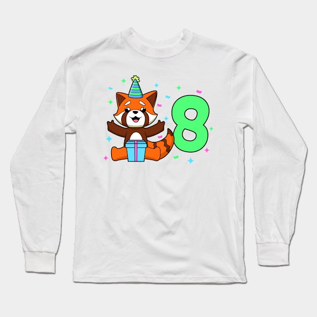 I am 8 with red panda - kids birthday 8 years old Long Sleeve T-Shirt by Modern Medieval Design